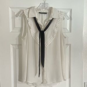 Zara White Ruffle Top with Black Necktie